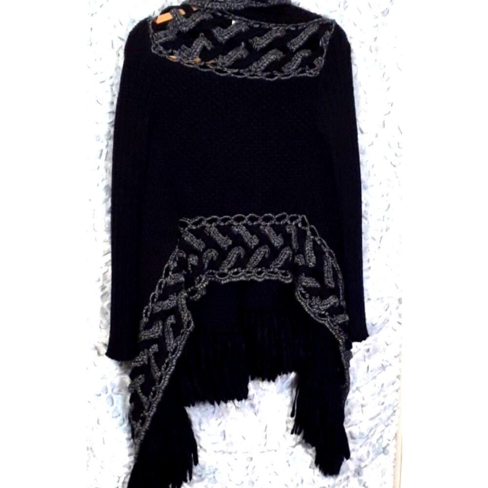 Vintage Catherine Malandrino Wool Cable Knit Fringe Duster Cardigan Small Boho - Picture 2 of 8